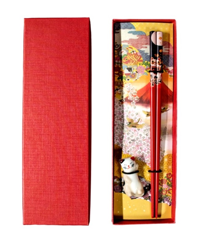 Bacchette con appoggio a gattino - fantasia gatto con luna - THS