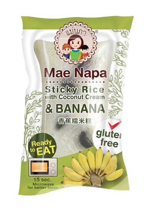 Dolce di riso glutinoso, crema di cocco e banana - Mae Napa 80g.
