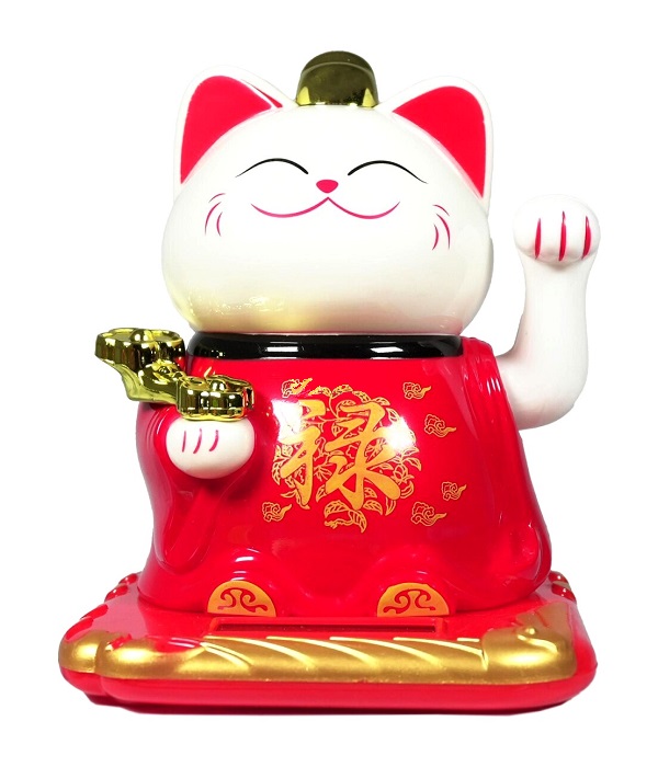 Gatto portafortuna rosso (zampa mobile solar power) - H 10.5cm