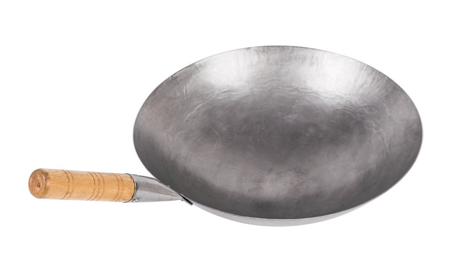 Wok con manico singolo in legno e fondo concavo - Ã 38 cm.