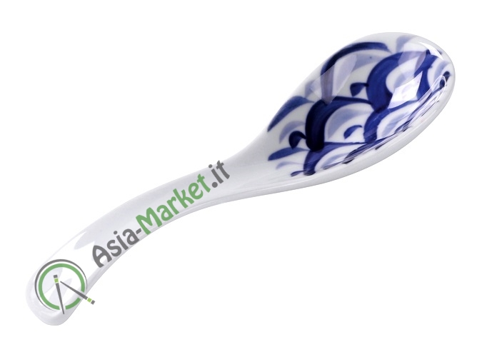 Set Di 4 Cucchiai Da Zuppa In Ceramica - Design Blu E Bianco - Per Ramen, Dessert E Antipasti - Lunghezza 15.4 Cm