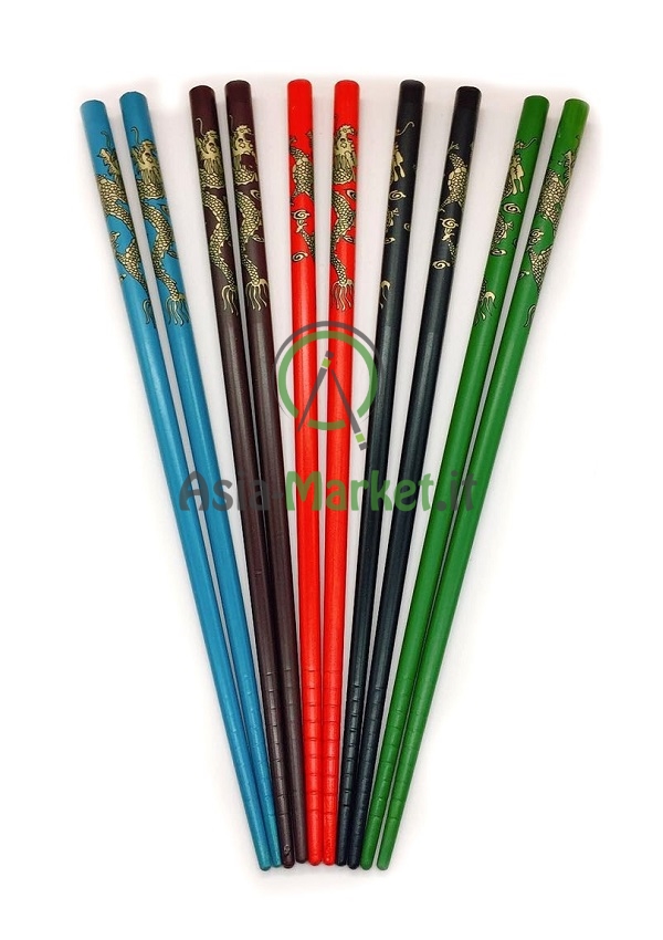 Set Bacchette Giapponesi In Bamb&ugrave; - 5 Paia Con Portabacchette Fiore Di Ciliegio