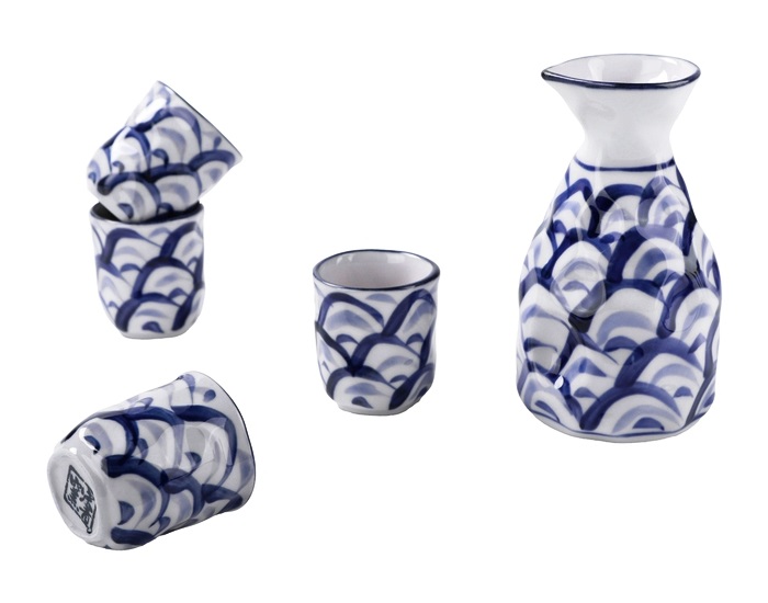 Set da Sake in ceramica per 4 persone - fantasia Seigaiha
