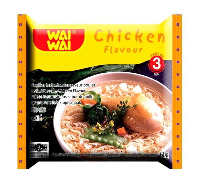 WAI WAI noodles istantanei gusto pollo - 3 buste da 60 g.